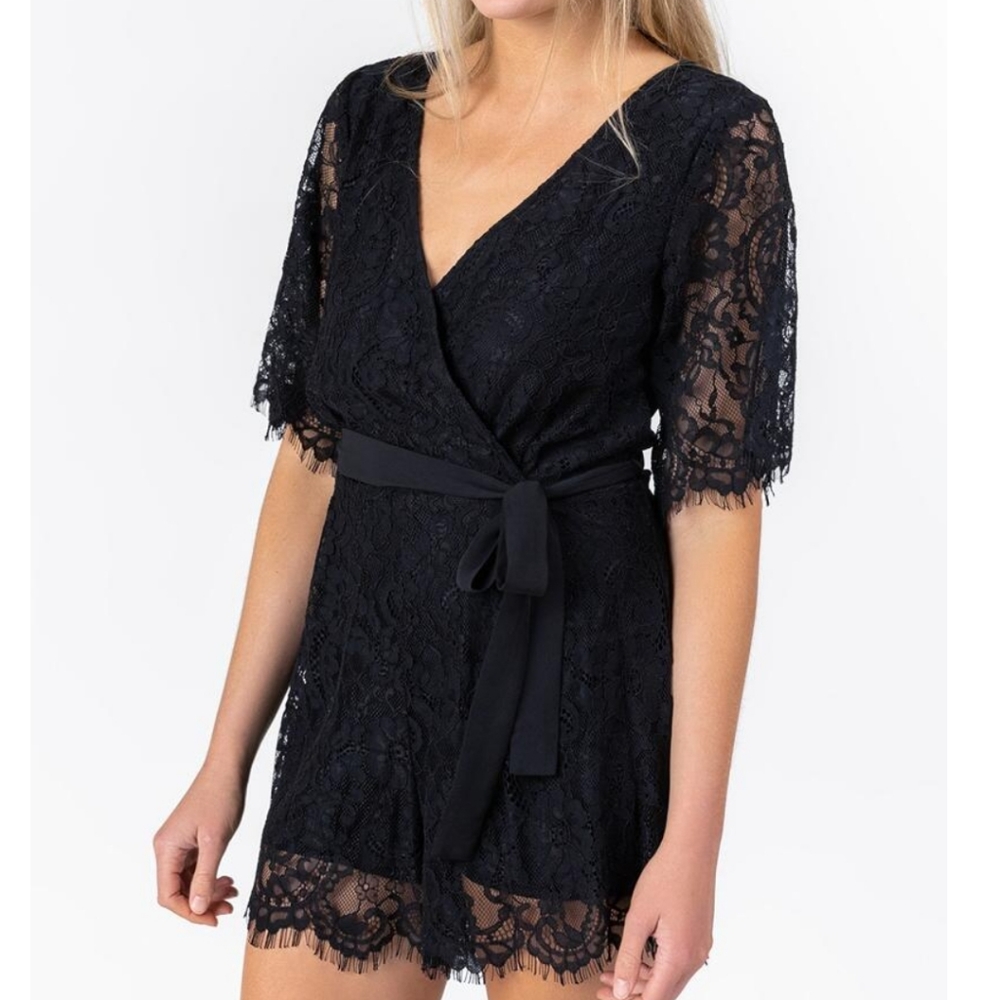 Francesca's Lorelei Open Back Lace Black Romper